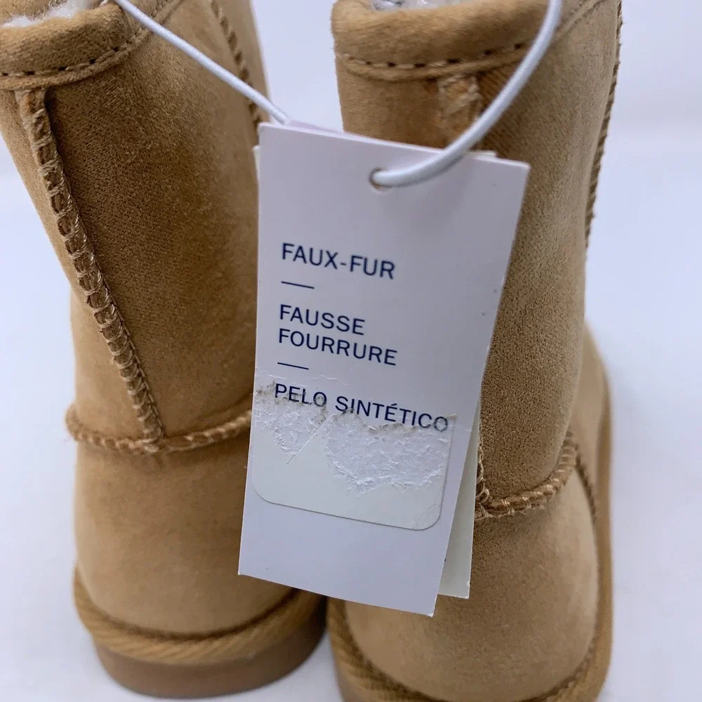 Old Navy Girls Size 10 Brown 510502 Faux Suede Fur Lined Pull-On Snow Boots NWOB